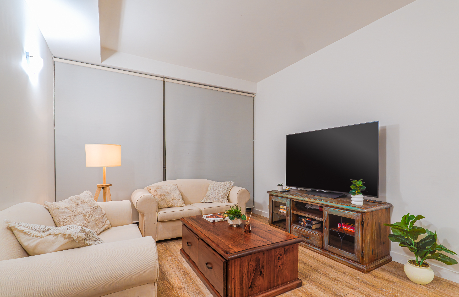 Living room with TV and timber coffee table