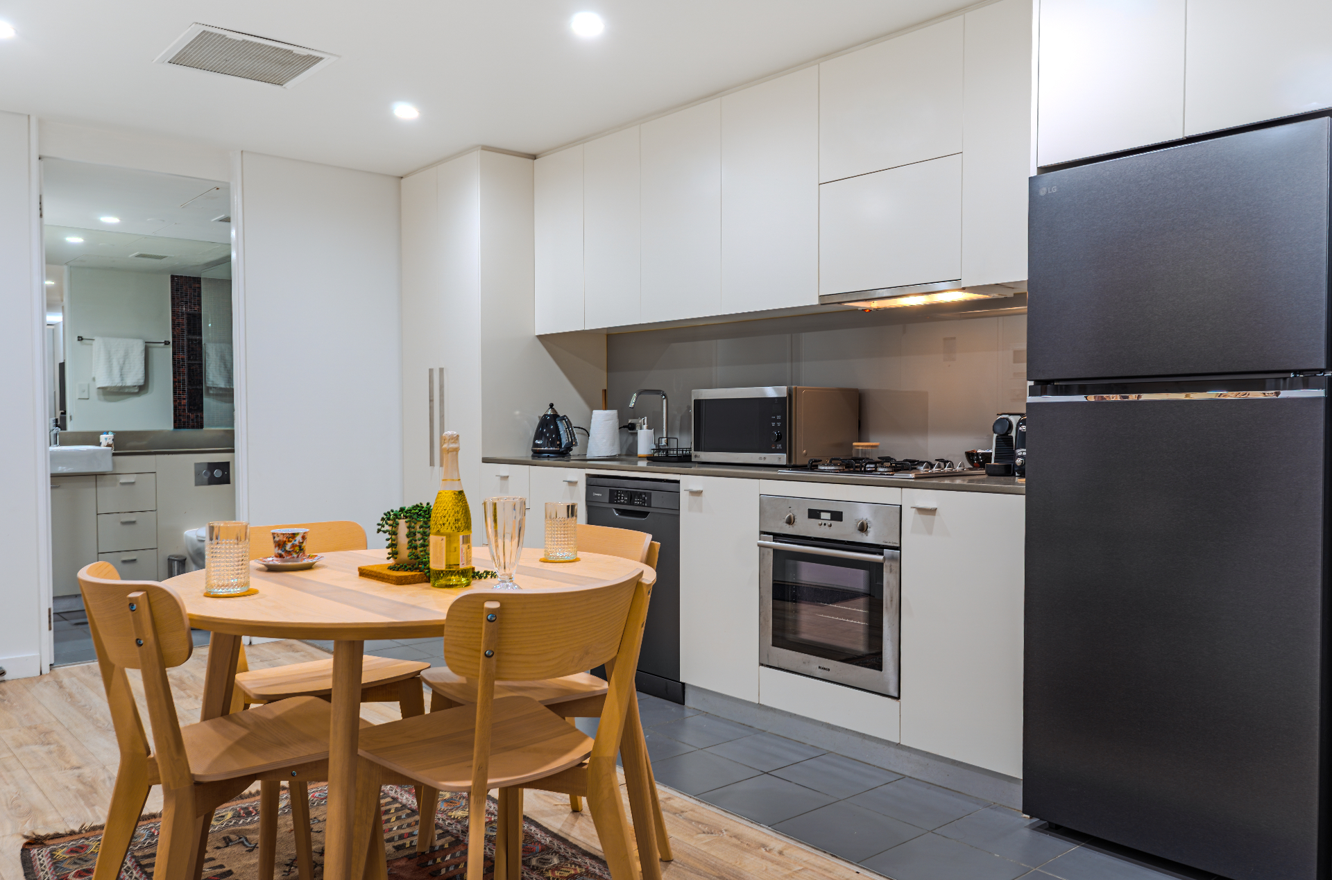 Kitchen and dining area with natural timber